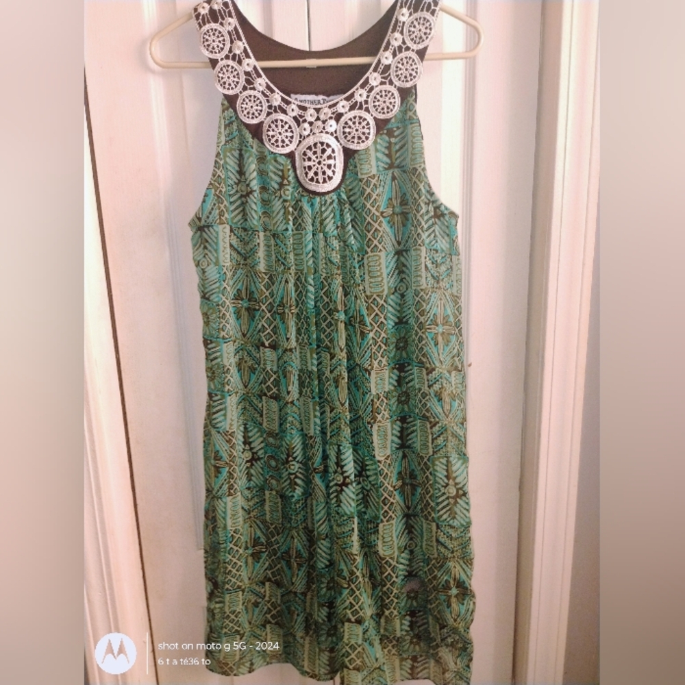 Another Thyme Chic Green Patterned  Dress